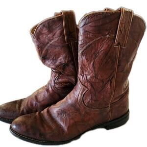 Justin Classic Roper Style 3163 Brown Marbled Leather Cowboy Boots Men's Sz 9.5